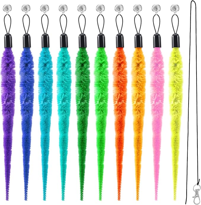 10PCS Cat Worm Toy, Replacement Cat Worm Toy Refills with Black String Cats Wand Attachments Worms Toys for Indoor Cats Kitten