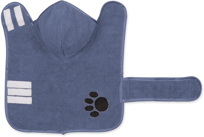 Bone Dry Pet Robe Collection, Embroidered Absorbent Microfiber Bath Robe with Adjustable Closure, for Dogs & Cats, X-Small, Stonewash Blue