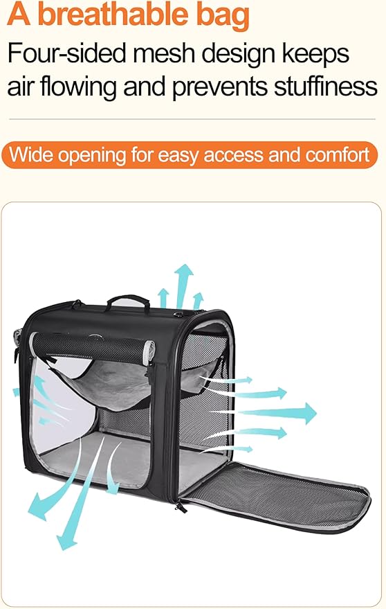 2-in-1 Cat Carrier for 2 Cats, Foldable Double Cat Carrier,Two Pets Carrier for Outdoor Travel with Secure Zipper Locks
