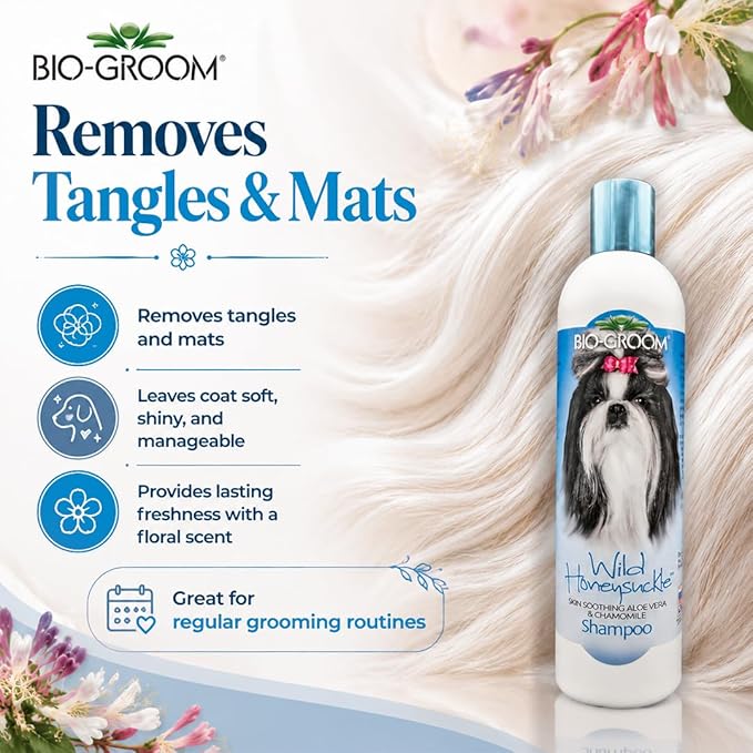 Bio-Groom Wild Honeysuckle Dog Shampoo - Natural Scent Pet Shampoo, Aloe Vera, Chamomile, Cat & Dog Bathing Supplies, Puppy Wash, Cruelty-Free, Made in USA, Quick Rinse Cat Shampoo - 12 fl oz 1-Pack