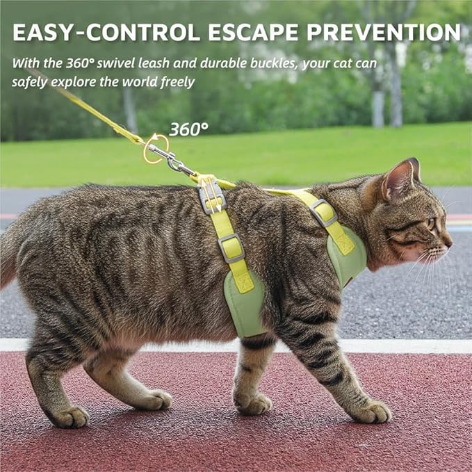 Escape-Proof Cat Harness and Leash Set - Adjustable and Comfortable - Ideal for Walking Cat Outdoors - Fits Small Dogs, Kittens, Medium, and Large Cats (Green, M)