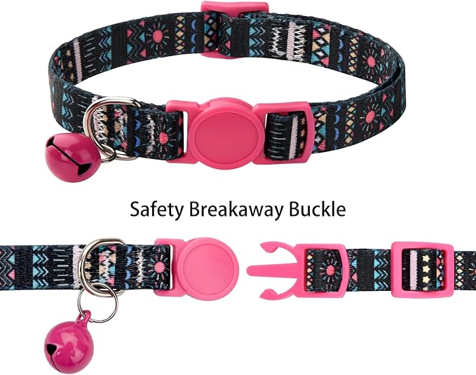 MarukoPet Cat Collar Breakaway with Bells, 3 Pack Girl Boy Pet Cat Collar with Bohemia Floral Tribal Geometric Patterns, Adjustable 7.5-12 Inch, with Safety Buckle for Kitten Cat(Set B)