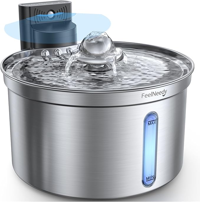 Wireless Cat Water Fountain - Safe Water-Electricity Separation, 3.5L Stainless Steel, XL Filter for Less Replacement, 4000mAh Battery, Motion Sensor & Ultra-Quiet Pump - FEELNEEDY