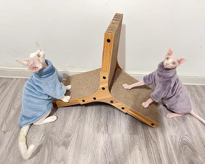 Sphynx Cat Clothes Winter Turtleneck Soft Coral Fleece Cat Clothes Thicken Warm Pajamas Coat for Hairless Cats and Small Cat Apparel with Sleeves (Haze Blue, XL (9.3-12.7lbs)