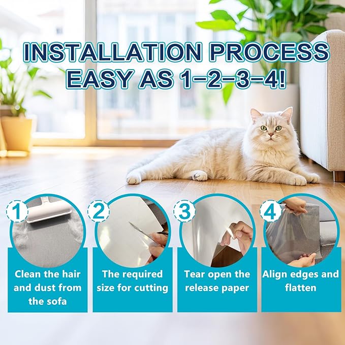 Thicken Vinyl Anti Cat Scratch Furniture Protector，165’’ X 12.4’’ Cat Scratch Deterrent for Furniture, Single Side Couch Protector for Sofa, Couch, Carpet, Door and Chair
