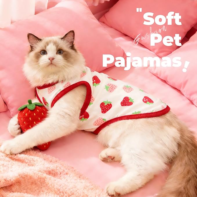 PETCARE Cartoon Dog Shirts for Small Dogs Cute Dog Clothes Red Strawberry Tshirt Soft Cotton Puppy Pajamas Breathable Sleeveless Pet Tank Top Spring Summer Dogs Clothes for Chihuahua Yorkie Shih Tzu