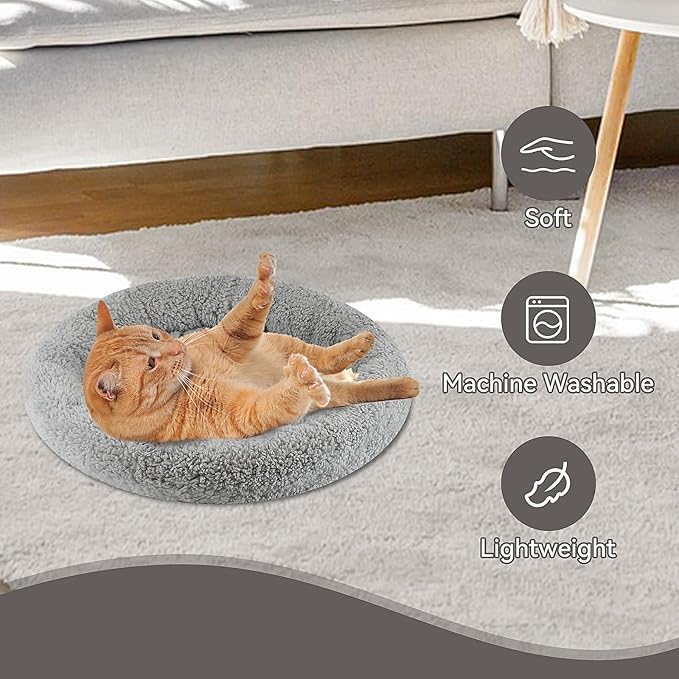 Cat Bed Mat for Indoor Cats, 15.75" Round Pad with Pillow Around, Self Warm Pet Bed for Cats Dogs Rabbit Curling Sleep/Nap, Antiskid Bottom, Washable, Medium