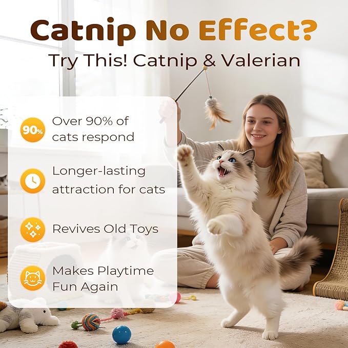 Catnip Spray for Cats with Valerian,Double Plant-Power Loved by 90% of Cats,Extra-Strength Attractant to Refresh Toys & Supercharge Playtime,100% Natural, No-Stain Mist-2oz