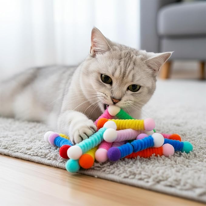 24 Pcs Cat Springs Toys Interactive Cat Toy Colorful Cats Spiral Spring Toy Cute Kitten Stuff for Swatting Biting Hunting Pouncing Kitten Toys