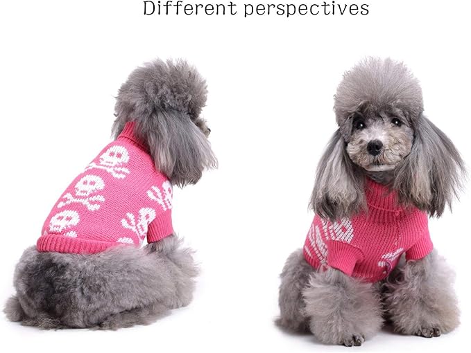 S-Lifeeling Skull Dog Sweater Holiday Halloween Christmas Pet Clothes Soft Comfortable Dog Clothes - Pink,M