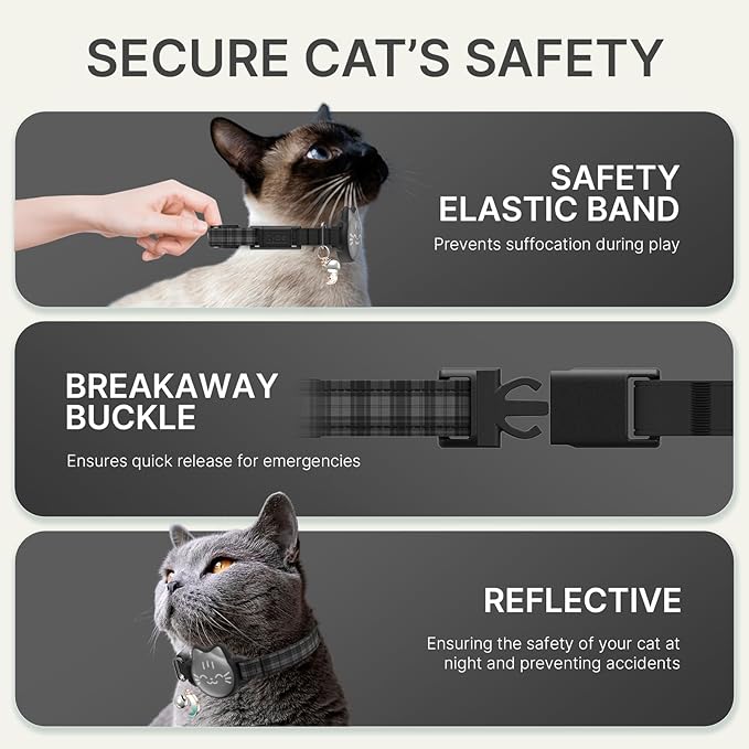 Waterproof Airtag 2nd & 1st Cat Collar, Breakaway Cat Airtag Collar with Luminous & Reflective Fish Pattern, Lightweight Kitten Collars for Apple Air tag, Hidden GPS Tracker Holder for Cats, Kittens