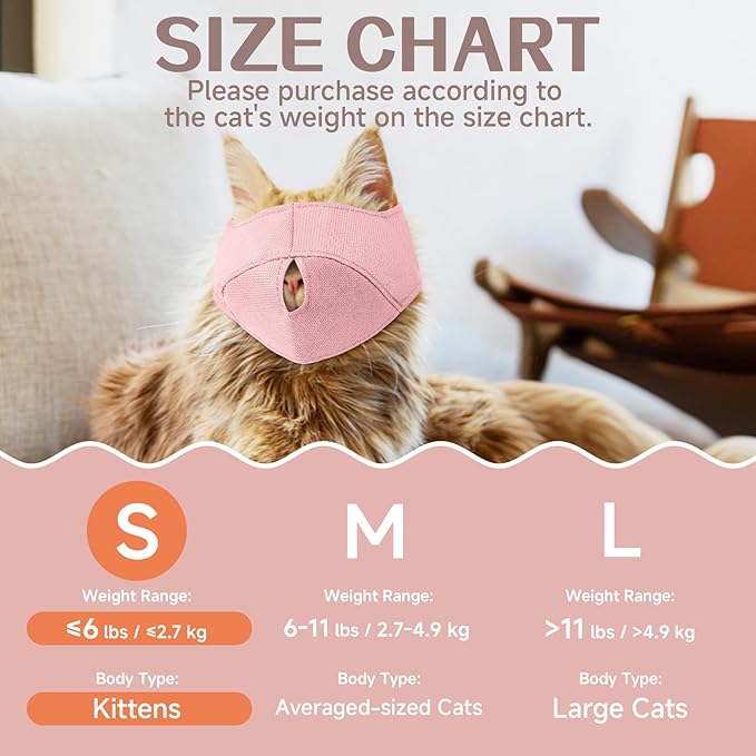 BARKLESS Cat Calming Muzzle for Grooming & Nail Trimming, Oxford Muzzle with Shading Design to Help Calm the Cat Down, Soft Head Cover to Prevent Biting & Scratching (Pink, S)