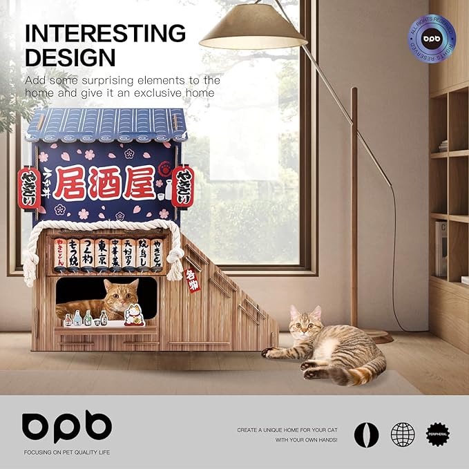Cardboard Cat House for Indoor Cats,Cat Bed with Cat Toys,Cat Tunnel with Cat Scratching Posts,Large Cat Houses & Condos,Suitable for Kitty of All Weights,29.5inx28.5inx18in.