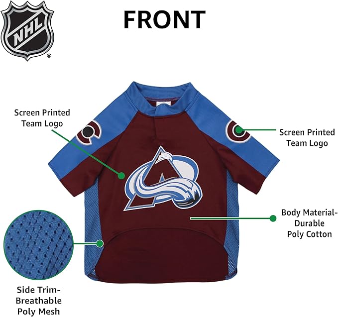 NHL Colorado Avalanche Jersey for Dogs & Cats, Medium. - Let Your Pet Be A Real NHL Fan!