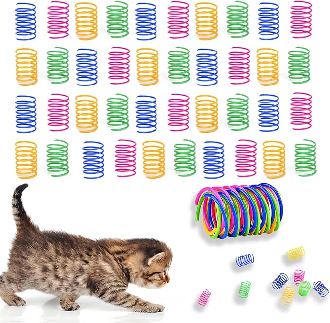 Cat Toys Spring - Interactive Cat Toy & Kitten Toys with Durable Plastic Coils for Swatting, Biting, Hunting - Keeps Cats Fit & Entertained (40Pcs)