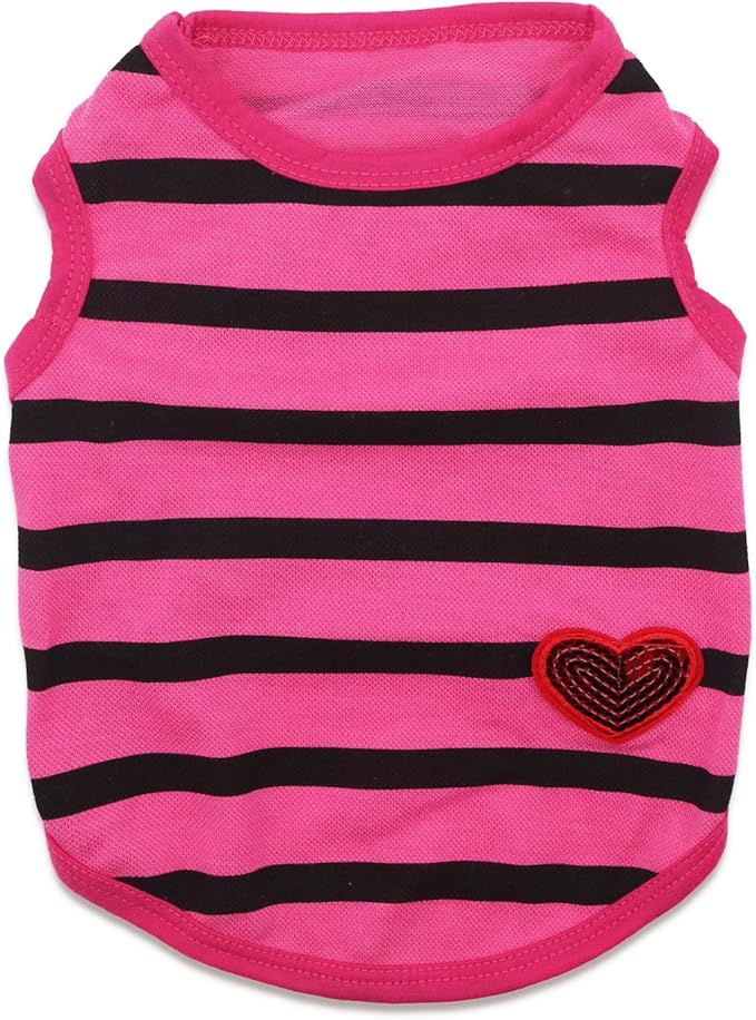 Pet Dog Striped T-Shirt Dogs Cats Cotton Vest Spring Summer Pet Apparel Tee Shirt Suitable for Small Medium Large Pets French Bulldog Bichon Clothes, Rose, Small
