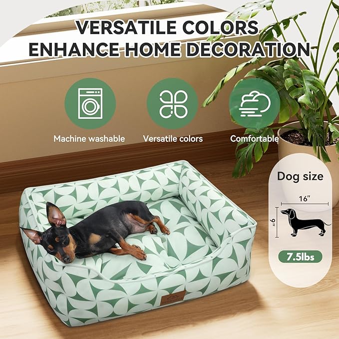 Zerbuger Rectangle Cat Dog Bed for Large Medium Small Pets Indoor Outdoor Machine Washable Sleeping Sofa Non-Slip Bottom Soft Puppy Bed Durable Orthopedic Calming Pet Cuddler (Medium, Green Pattern)