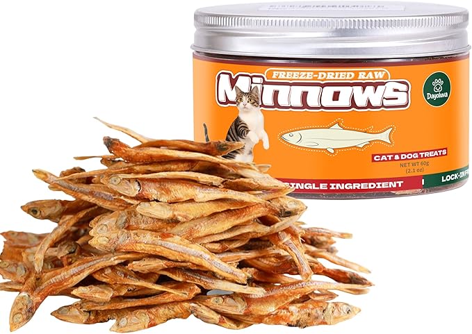 Freeze Dried Minnows for Dogs & Cats, Single Ingredient Human Grade Fish Treats, Wild Caught High Protein Training Rewards (2.1 Ounce)