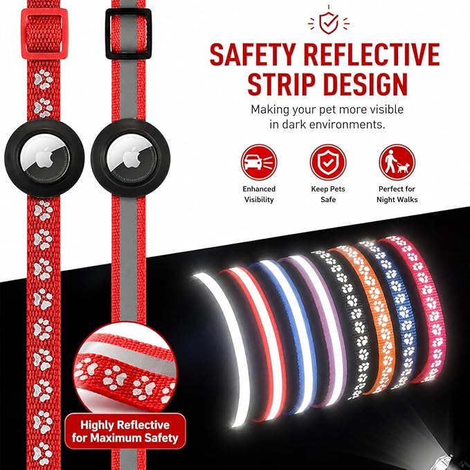 Cat Collar Breakaway 2Packs, Reflective Kitten Collar with Apple Air Tag Holder and Bell for Girl Boy Cats, 0.4 Inches in Width and Lightweight (Blue)