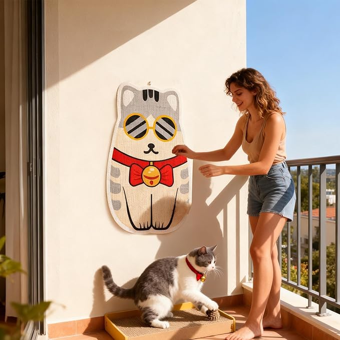Wall Mounted Cat Scratcher, Self Adhesive Scratching Furniture Protector, Funny Cat Scratch Wall Pad for Climbing, Indoor Pet, Couch, Bed, Door, Floor