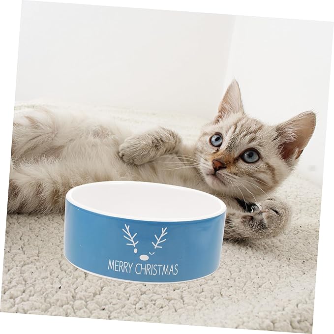 ORFOFE 1pc Christmas Elk Pattern Ceramic Cat Bowl Cute Festive Pet Food Container for Cats and Easy Holiday Feeding and Watering