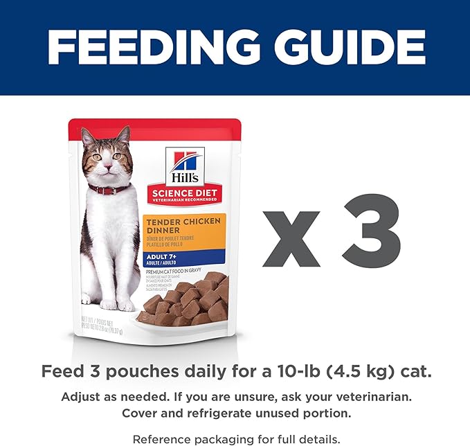 Hill's Science Diet Adult 7+ Wet Cat Food, Chicken Stew, 2.8 oz. Pouches, 24-Pack