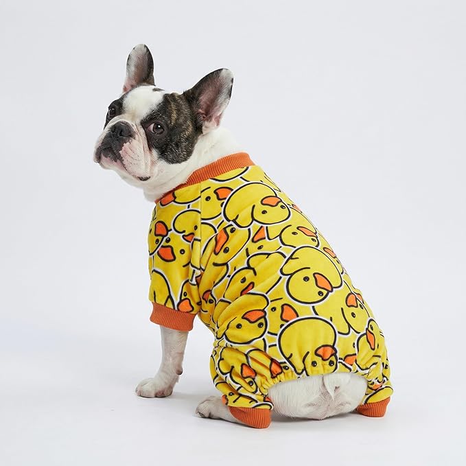 Fitwarm Funny Duck Dog Pajamas, Dog Winter Clothes for Small Dogs Girl, Lightweight Velvet Pet Jumpsuit, Cat Onesie, Yellow, Medium