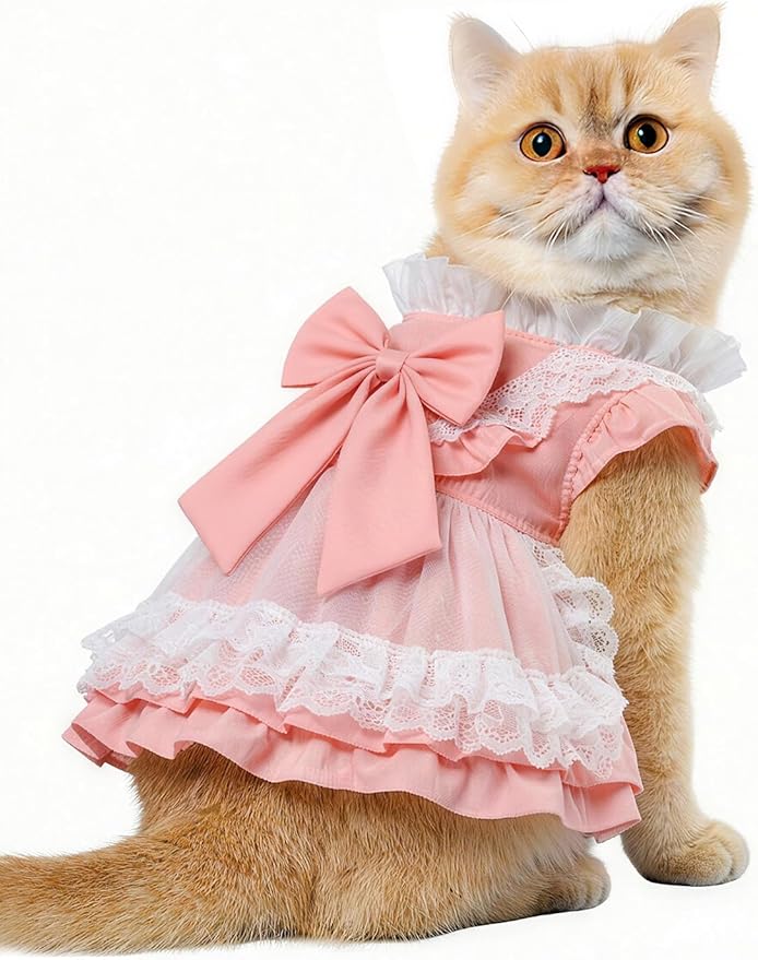 Angrypet Valentine's Day Cats and Dogs Pet Dresses Spring Summer Pets Clothes Small Puppy Tutu Outfits Pink Medium