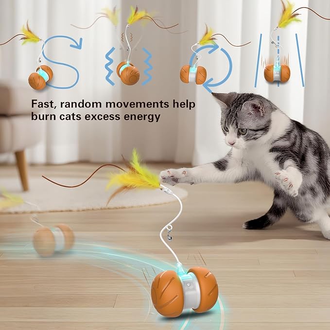 umosis Cat Toys for Bored Indoor Adult Cats,Interactive Flying Feather Teaser,Automatic Moving Robot Cat Toy,Touch Activated Kitten Toy,Rechargeable Cat Enrichment Exercise Toys