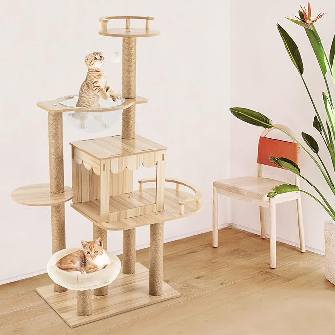 Cat Tree Modern Cat Tower for Indoor Cats, Multi-Level Cat Condos with Scratching Post & Resting Platforms for Large/Small Cat Climbing, Cat Activity Center Playground