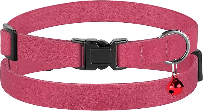 Muromto Breakaway Cat Collar Leather Soft Adjustable Pet Kitten Collars with Bell Pink Brown Blue Green Red (Pink)