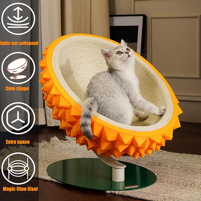 3-in-1 Durian Cat Scratching Bed & House - Sisal Rope Board with PVC Frame, Multi-Functional Pet Bed for Claw Care, Napping & Massage, Durable Seasonal Cat Furniture - Easy Assembly