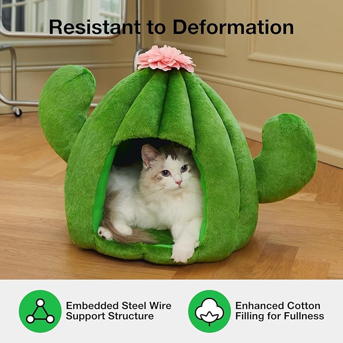 VETRESKA Cactus Cat Beds for Indoor Cats - Warm Cat House Pet Bed for Large Cat or Small Dog, Animal Cave Cat Tent Kitten Bed with Removable Washable Cushion