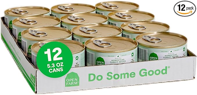 Open Farm Canned Cat Food, Pate for Complete & Balanced Nutrition, Grain Free and Legume-Free Wet Cat Food, Homestead Turkey Recipe, 5.3oz Cans (Case of 12)