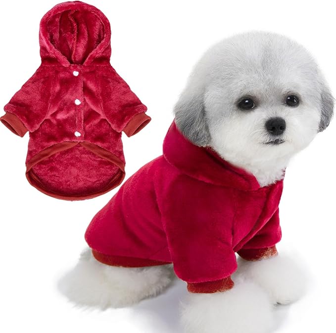 FabriCastle Dog Hoodie Sweater for Small Dogs Boy and Girl, Dog Clothes XS XXS Puppy Sweatshirt, Pet Outfit, Cat Clothing Super Soft Warm Snap On Closure (Wine red, Medium)