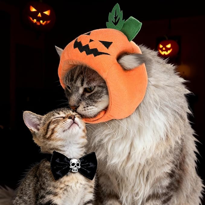Cat Halloween Costumes Halloween Pumpkin Hat for Dogs Cats Adjustable Cute Orange Pumpkin Cap Festival Pet Head Dress Up Accessories for Halloween Puppy Kitten Cosplay Costume Gifts