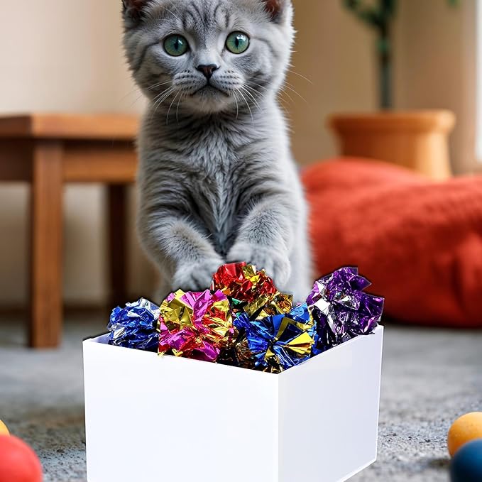150 Pcs Cat Crinkle Toys, 2-Inch Crinkle Balls for Cats, Colorful Mylar Cat Balls for Indoor Cats, Interactive Ball for Chase, Pounce, and Exercise