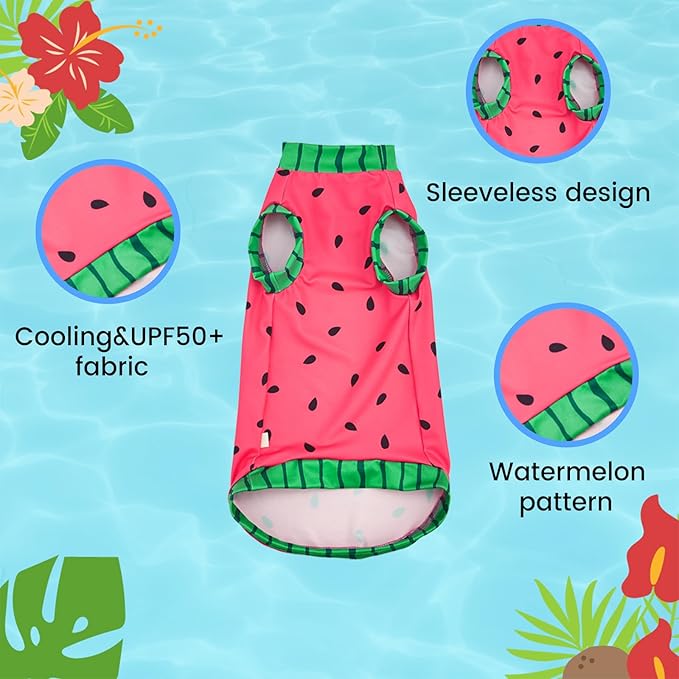 Sphynx Cat Watermelon Shirt &Sun Hat for Summer, Cooling Breathable UPF 50+ Shirt for Cats & Small Dogs Apparel, Shirt and Hat Set for Cats (S (2-3.5lbs))