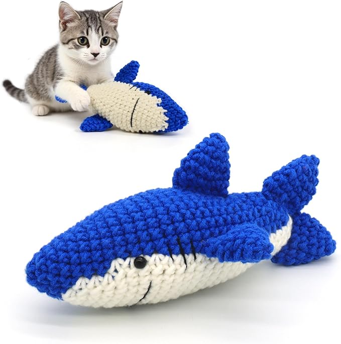 Catnip Fish Toy - Hand-Crocheted with Real Catnip & Bell, Interactive Kicker Toy for Cats Kitten, Soft & Safe for Biting