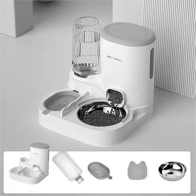 Pet Automatic Feeder 2 in 1 Dog Cat Food Container Water Fountain Large Capacity Stainless Steel Feeding Bowl,for Small Medium Cats Dogs Puppy Kitten
