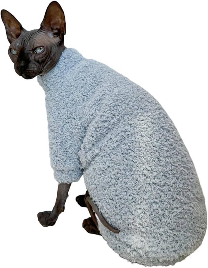 Sphynx Cat Clothes Hairless Cat Super Soft Warm Fleece T Shirt Elastic Winter Sweater Outfit, Pet Clothes for Sphynx Cat Coat for Cats and Small Dogs Apparel (Blue, Small)
