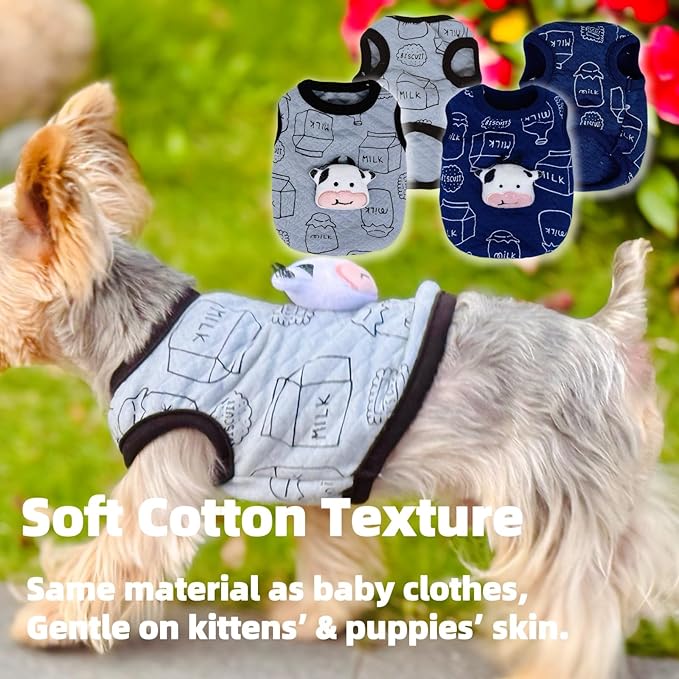 2-Piece Tiny Pet Clothes, Ultra Soft Sweater Shirts for Newborn/Teacup Cats & Dogs (e.g., Chihuahuas, Yorkies, Miniature Pinscher), Other Small Animals (Milk Cow, XXXS)