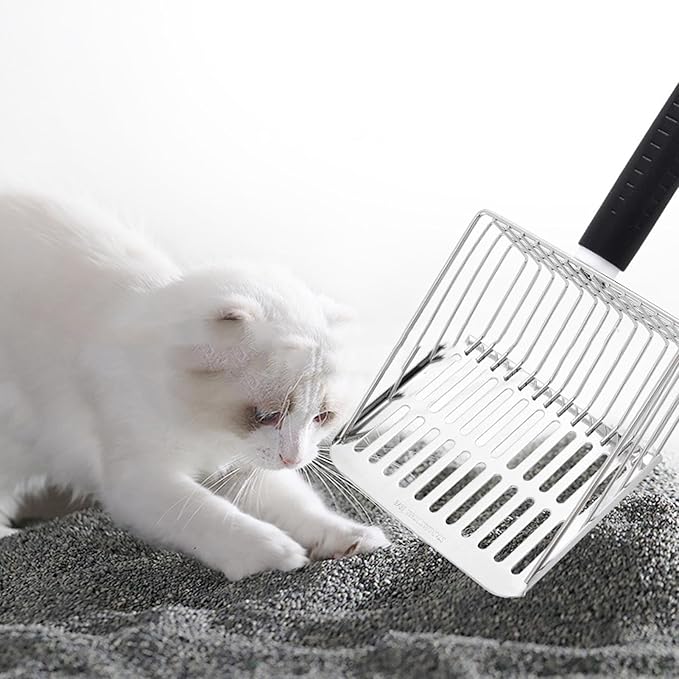 Haofy Cat Litter Scoop,Stainless Steel Litter Scoop with Portable Cleaning Brush and Storage Stand for Cat Box Cleaning