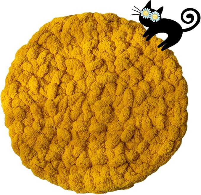 Cat Self-Warming Knitted Bed Mat, Extra-Soft Warm Round Washable Pads Cushions for Indoor Kittens & Kitty Small Pets Cat Trees (Yellow,Large)