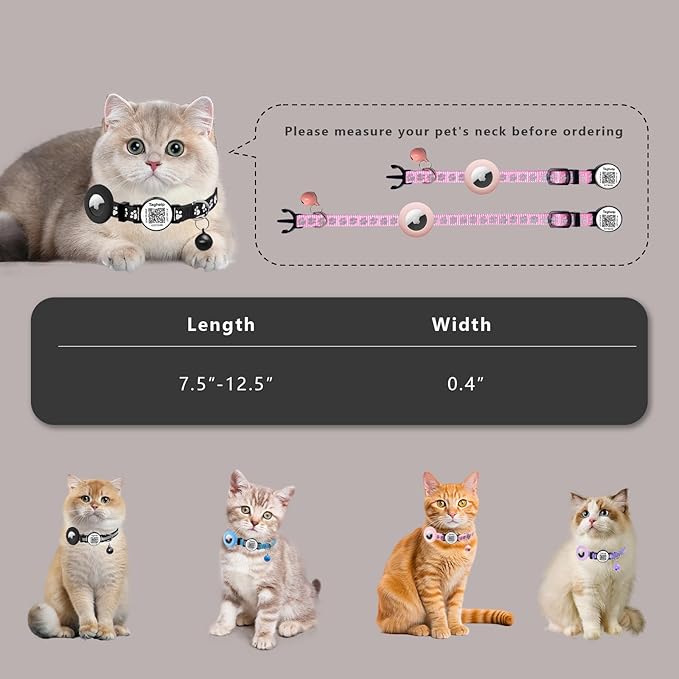 2 Pack Airtag Cat Collar, Breakaway Cat Airtag with Smart ID tag & QR Code Reflective, Lightweight Kitten Collar for Apple Air tag, Hidden Holder for GPS Tracker or Boy Girl Cats, Kittens(Purple)