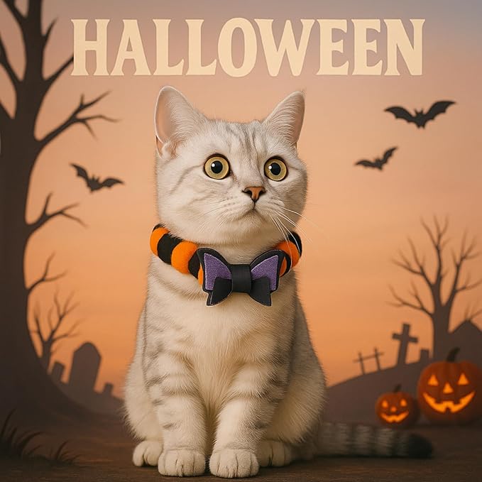 3 Pcs Pumpkin Cat Hats & 2 Pcs Bow Tie Set,Halloween Costume for Cats,Halloween Party Cosplay Dress Up Photo Props