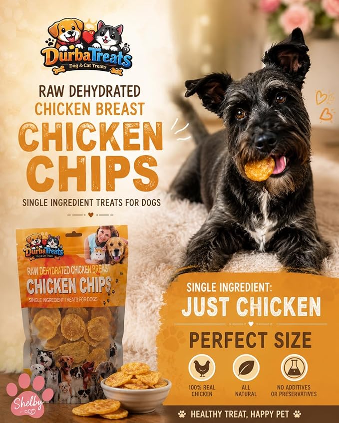 Chicken Chips for Dogs - Raw Dehydrated, Single Ingredient, Healthy Snacks, 1.5" Size, High-Protein, Low-Fat Ideal for Mess-Free Training Easily Broken Into Small Pieces (5 Ounce, Chicken Breast)