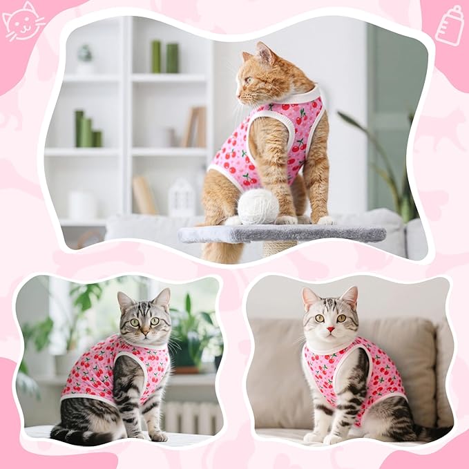 Coppthinktu Cat Recovery Suit Female Cats Onesie for Cats, Breathable Cat Surgery Suit for Surgical Abdominal Wounds Skin Diseases, Cute Kitten Spay Recovery Suit E-Collar Alternative Anti Licking