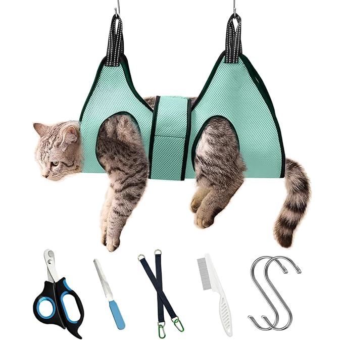 Pet Grooming Hammock with Safety Belt for Nail Trimming, Bathing, and Coat Care - Cat & Dog Harness (Size S)