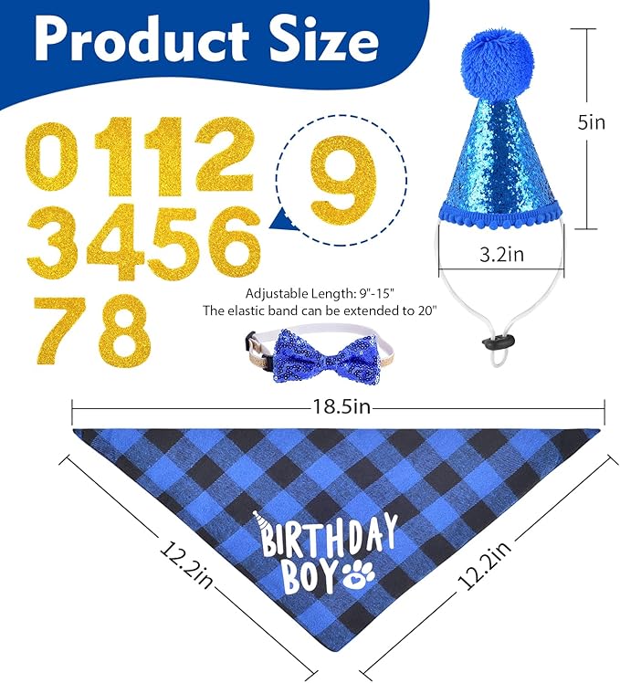 Cat Birthday Party Supplies, Cat Kitten Birthday Bandana Hat Numbers Bowtie for Cats Birthday Party Decorations